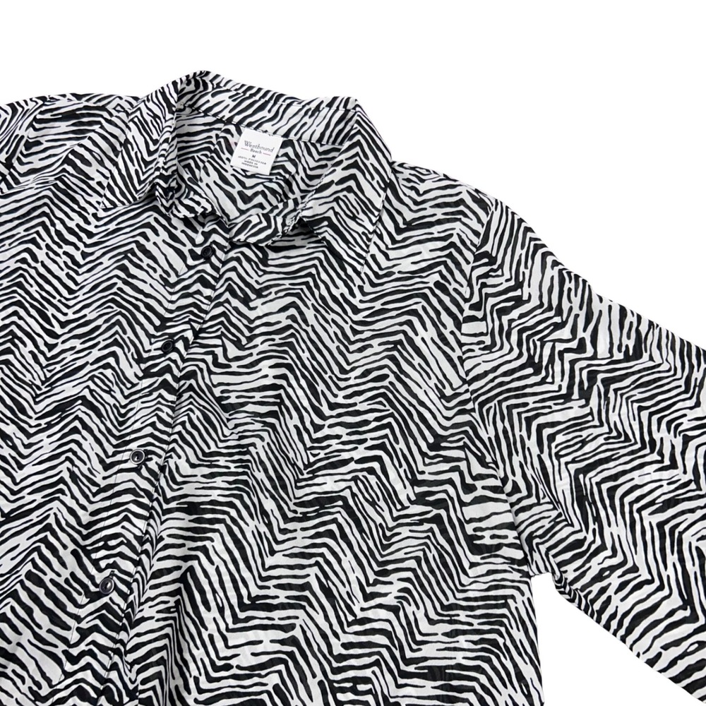 Westbound Beach Zebra Print Oversized Short Sleeve Button‎ Coverup Women Medium